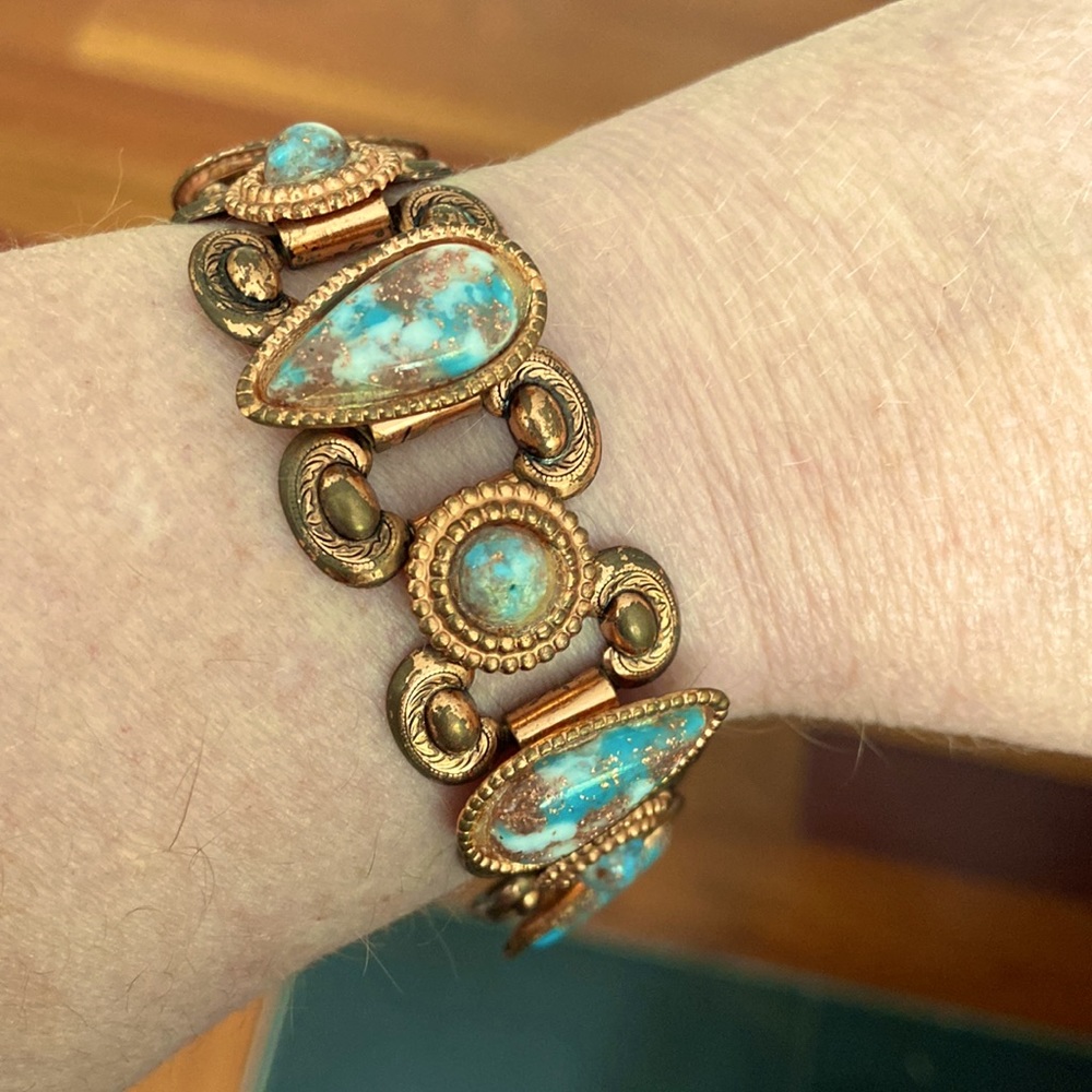 Turquoise and Copper Western Boho inspired Bracelet - Picture 2 of 7
